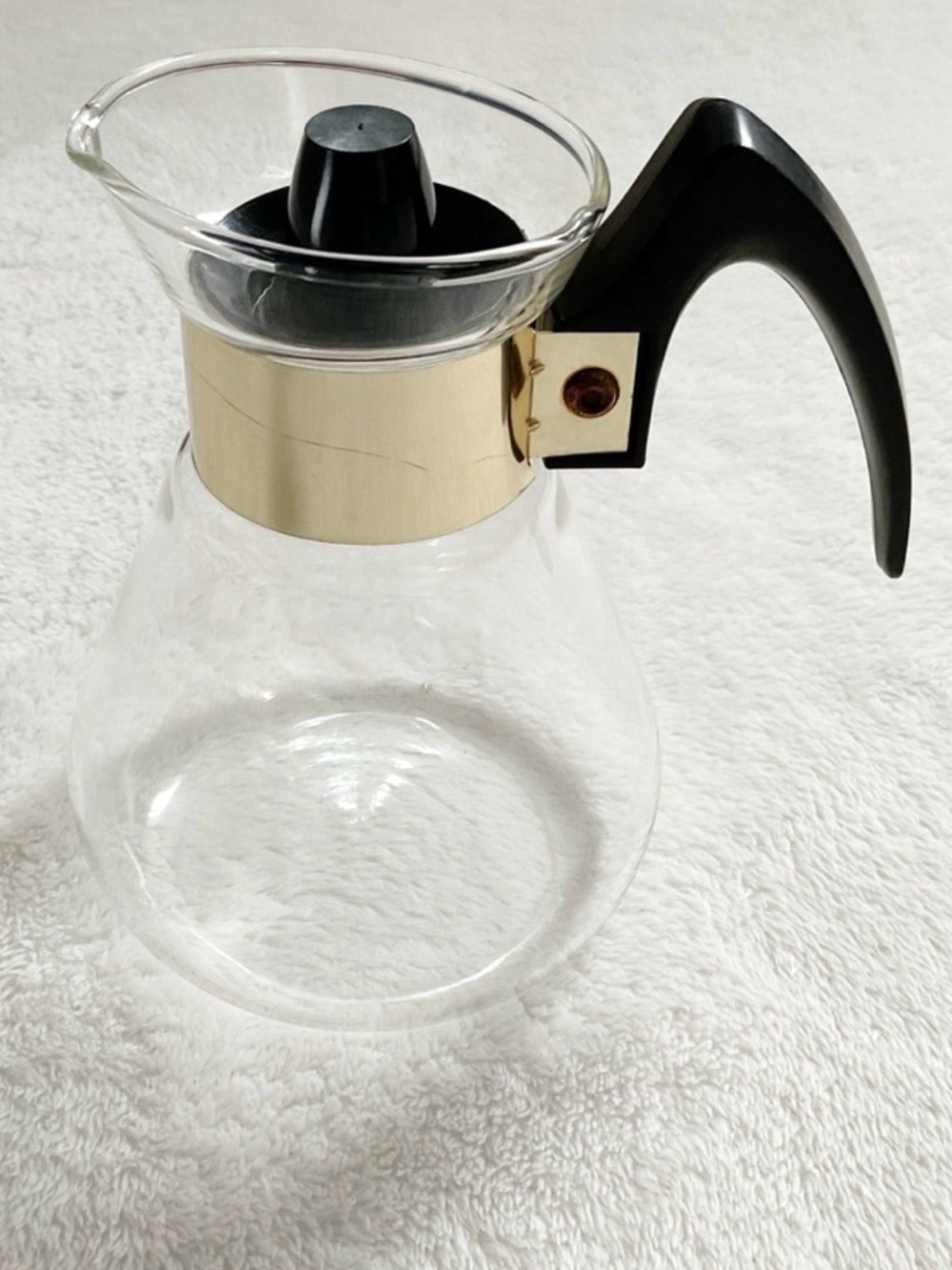 Vintage Corning Silex Heat-Proof Glass Coffee Carafe w Lid Gold Band 4 Cup MCM